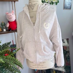 Victoria’s Secret PINK SMALL Heather White/Gray/Cream Zip-Up Hooded Sweatshirt